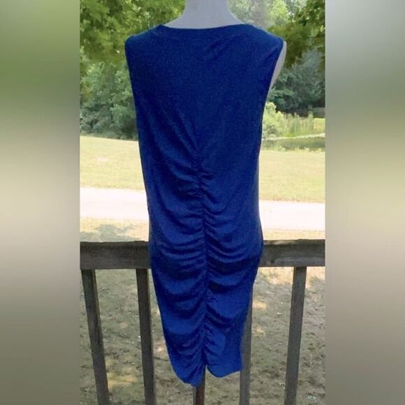 Torrid Sz 2X Blue Sleeveless Jersey Knit Full Length Ruching VNeck Bodycon Dress - Picture 4 of 7